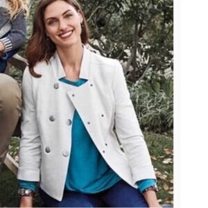 Cabi Charlie Heather Oatmeal Double Breasted Ponte Knit Jacket Button Up Small